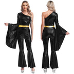 Women's One-Shoulder Metallic Jumpsuit | Flare Sleeve | Bell Bottom