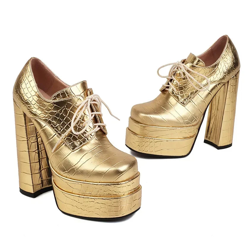 Platform Derby Heels | Croc-Effect | 14.5cm