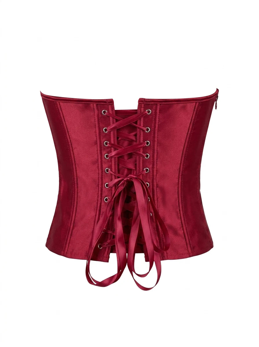 Burgundy Satin Corset Top | Side Zip | Hourglass Shaping