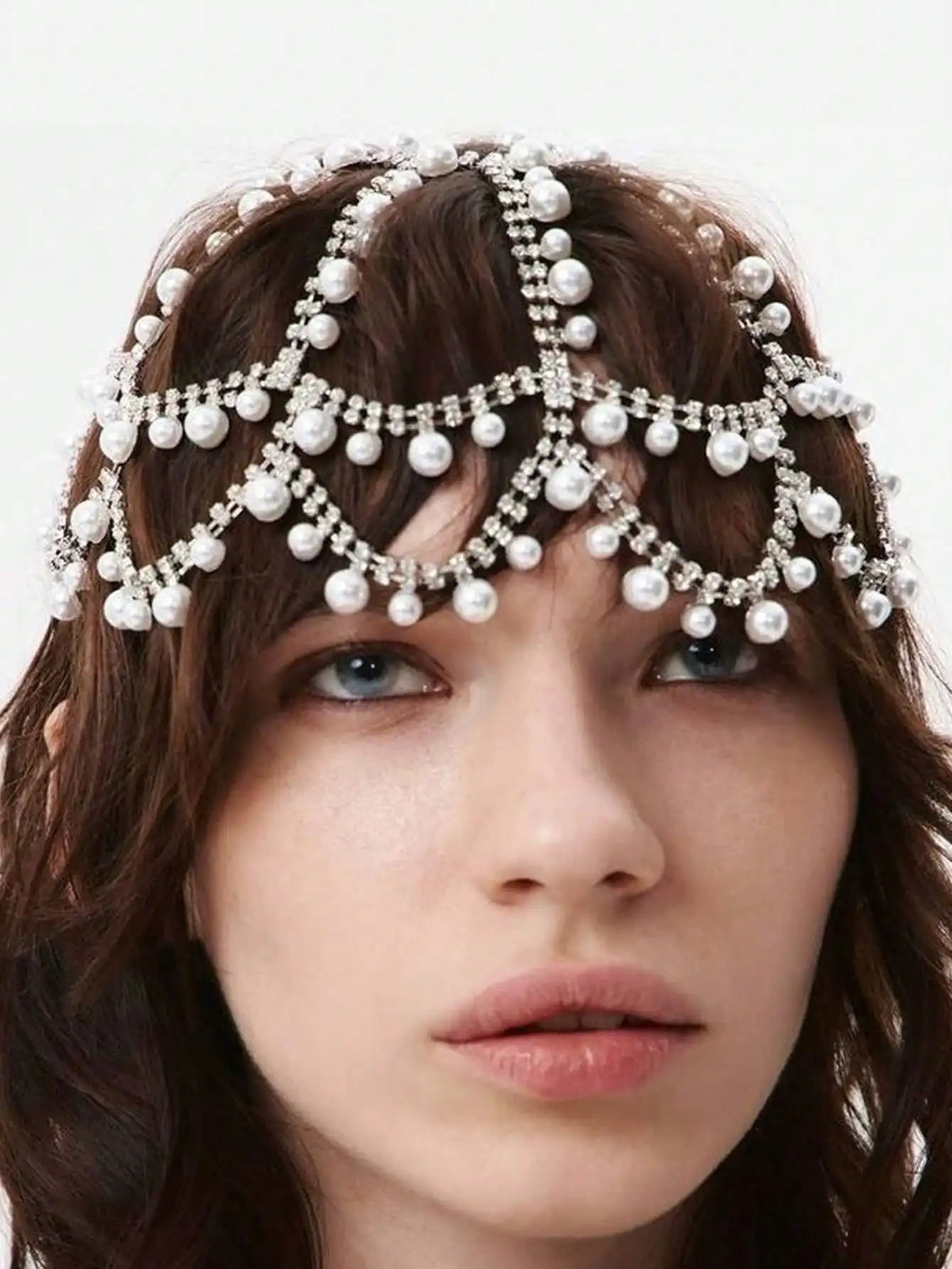 Crystal Rhinestone Draped Hair Chain | Bridal Headpiece