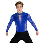 Men's Latin Dance Leotard | Deep V-Neck & Sheer Mesh | Rhinestone & Tassels