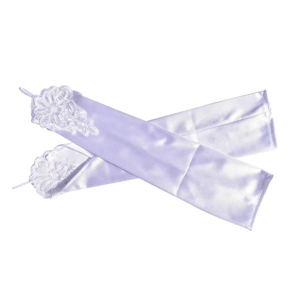 Satin Fingerless Gloves | Embroidered Lace