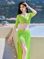 Belly Dance Costume Set | 3-Piece | Fringe & Milk Silk