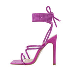 Rhinestone Lace-Up Stiletto Sandal | Crystal Strap | Multi-Color