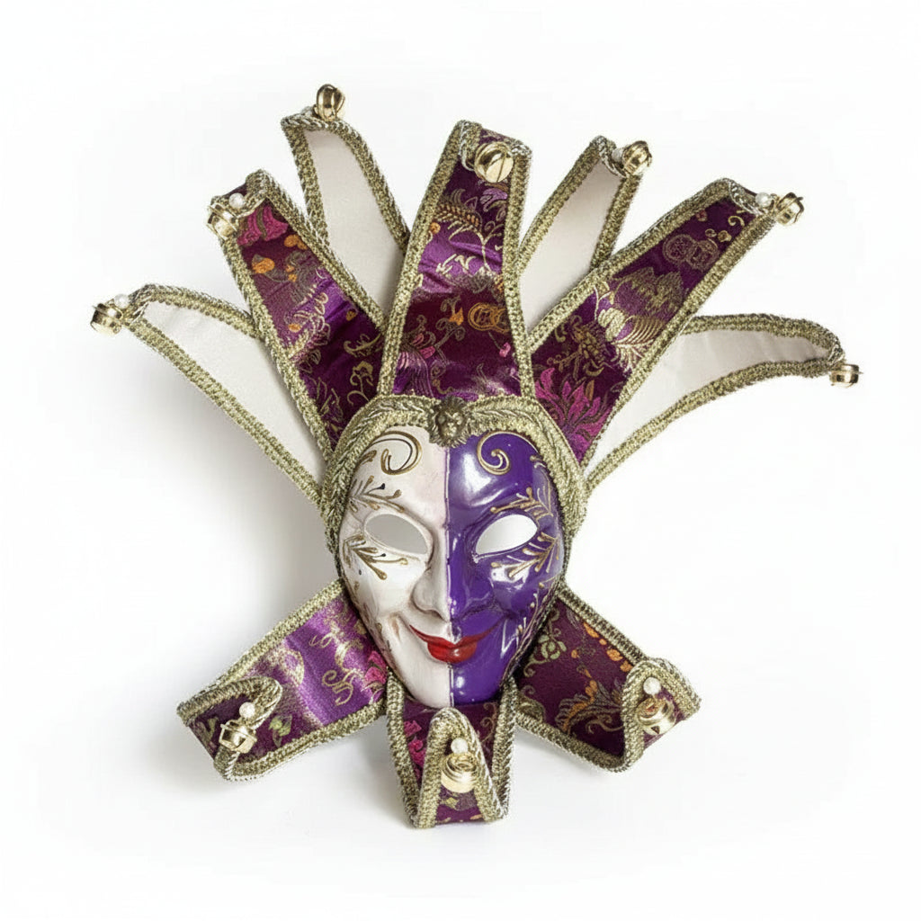Venetian Jester Comedy Mask | Gold Metalwork | 4 Colors