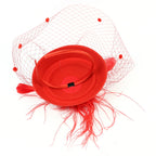 Pillbox Fascinator Hat | Fishnet Veil & Feather | 11 Colors