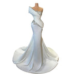 Ivory Satin Mermaid Gown | One-Shoulder | Crystal
