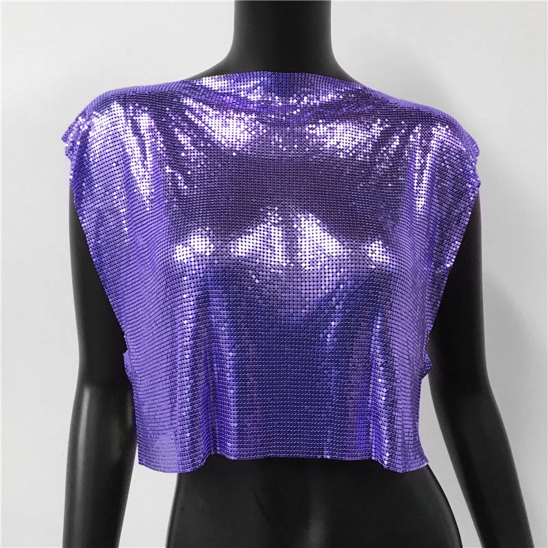 Metal Sequin Crop Top - Sleeveless Party Tank Top
