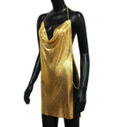 Metal Sequin Halter Mini Dress - Bodycon Party Dress