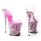8-Inch Pink Rose Platform Sandals - Peep Toe Exotic Dance Heels
