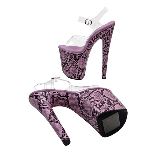 20cm Clear Platform Sandals - Snake Cover Party Dance Heels