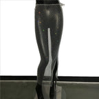 Rhinestone Fishnet Mesh Maxi Skirt - Sheer Split Beach Party Skirt