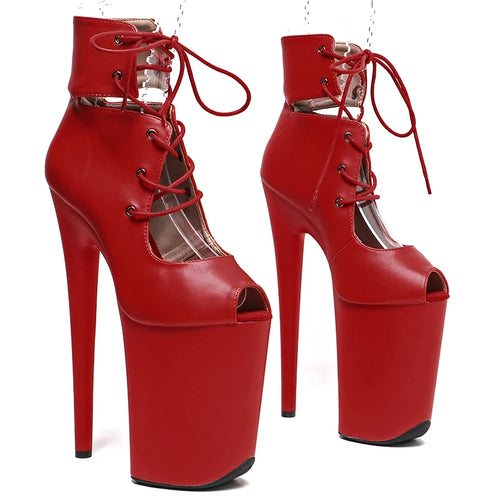 23cm Matte Ankle Boots - Open Toe Platform Dance Boots