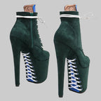 20CM Suede Mix Color Platform Ankle Boots - 8 Inch High Heel Pole Dance Boots