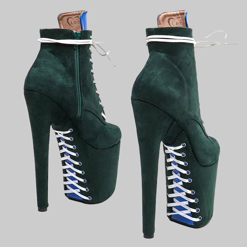20CM Suede Mix Color Platform Ankle Boots - 8 Inch High Heel Pole Dance Boots