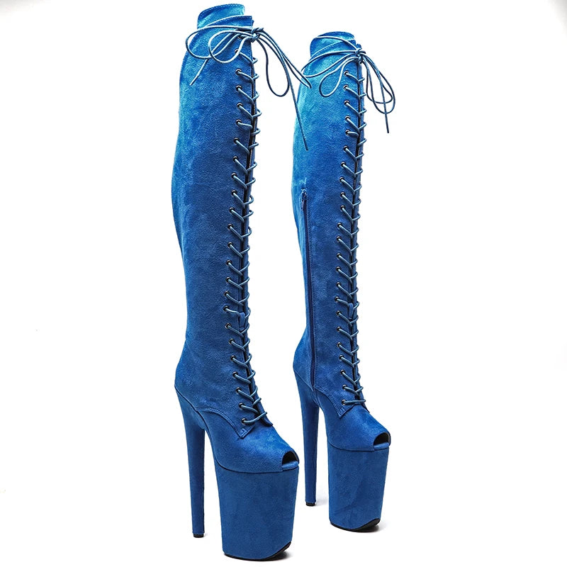 9-Inch Suede Thigh-High Platform Boots - Open Toe Boots