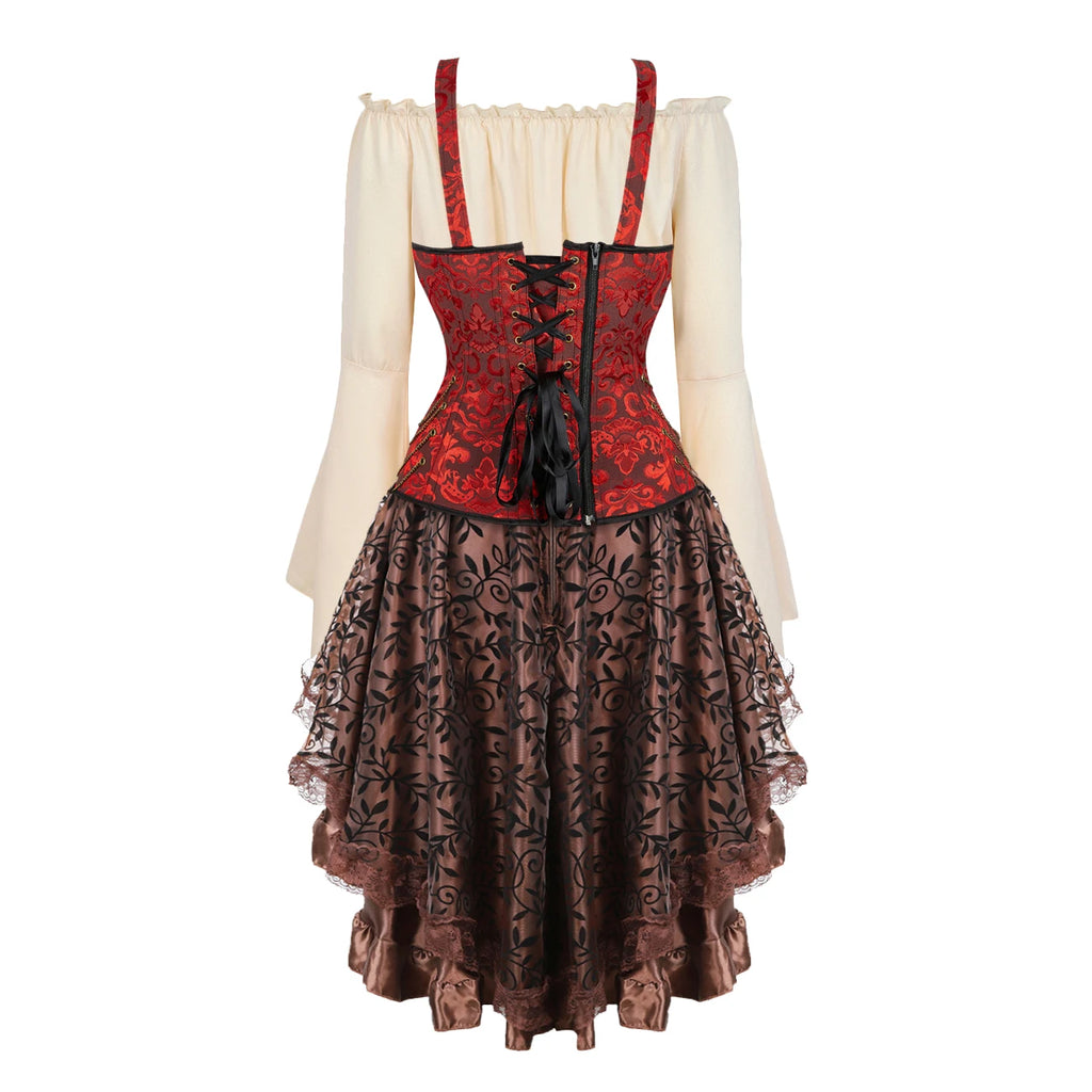 Steampunk Corset Dress | 3-Piece Set | 9 Colors | S-XXXL