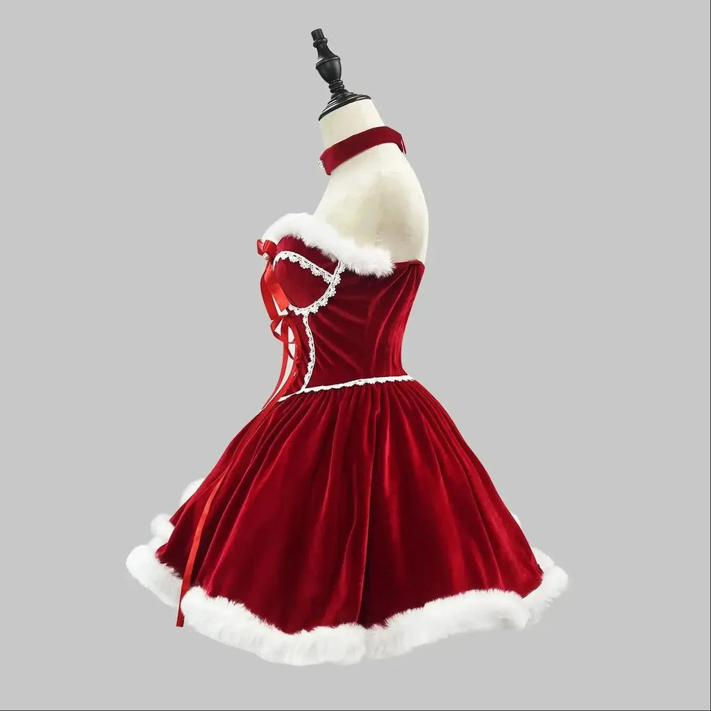 Santa Mini Dress Costume Set | Fur Trim Velvet | Christmas & Cosplay