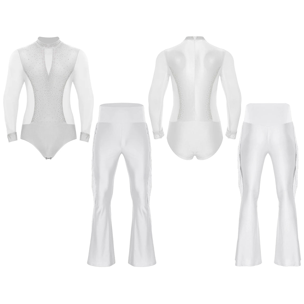 Men's Latin Dance Set | Rhinestone Bodysuit & Flared Pants