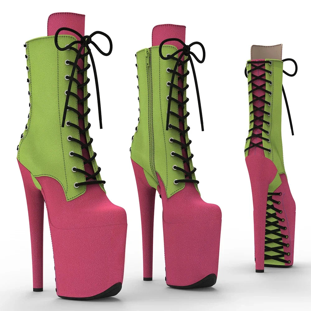 Suede Platform Ankle Boots - 8 Inch Two-Tone Pole Dance Boots