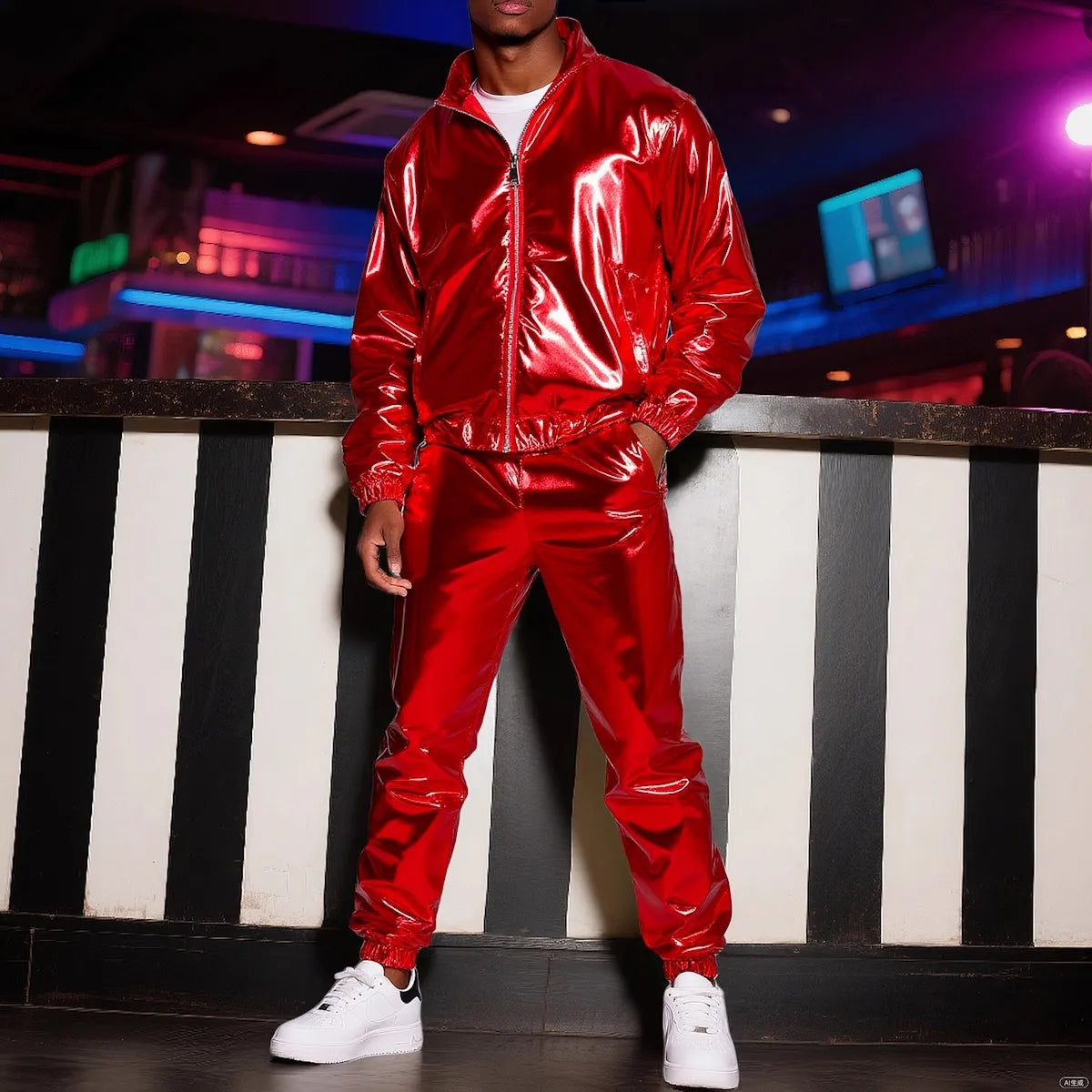 Men's Metallic Tracksuit Set | Zip Jacket & Pants | Stage