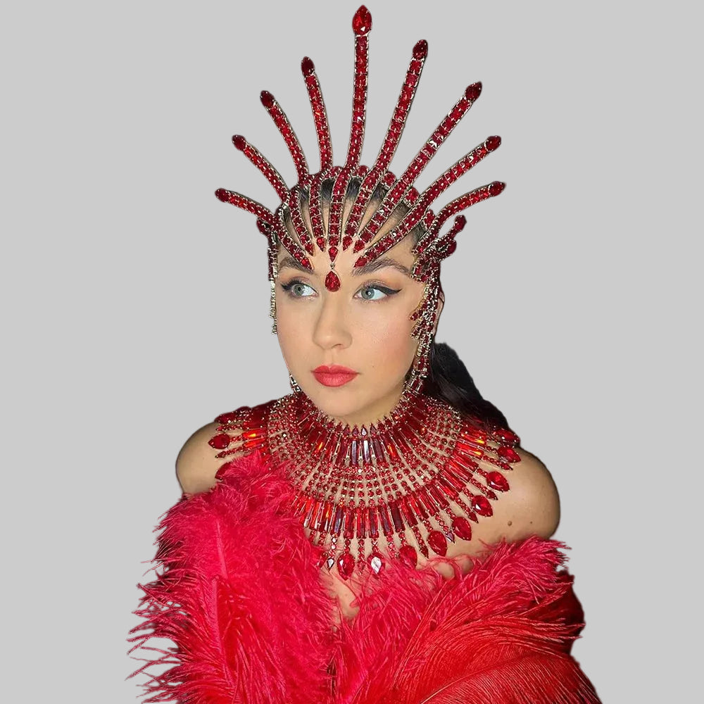 Oversized Rhinestone Headpiece Necklace - Statement Jewelry for Stage & Performance