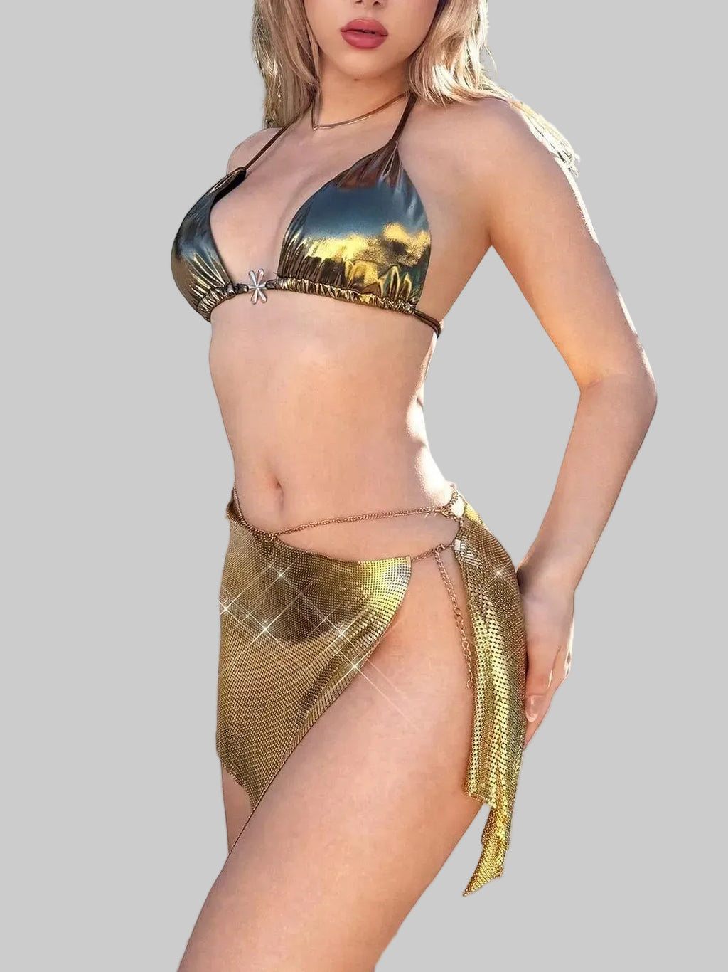Sequin Mini Skirt - Festival A-Line Skirt with Metallic Detail