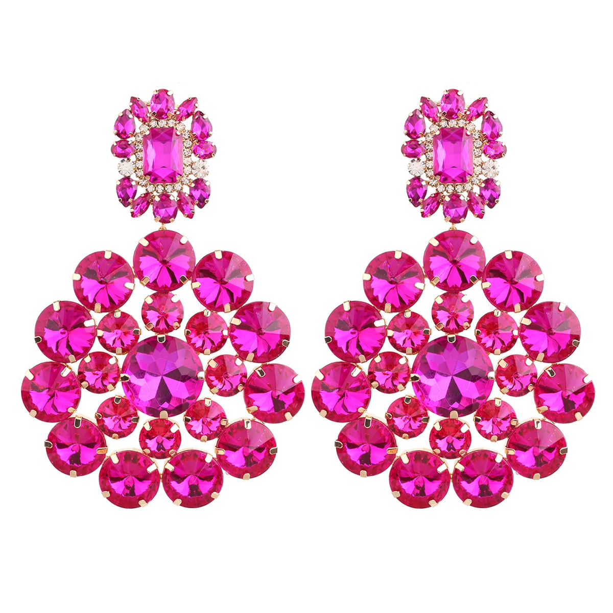 Rhinestone Drop Earrings | Round Sparkle | Clip or Pin