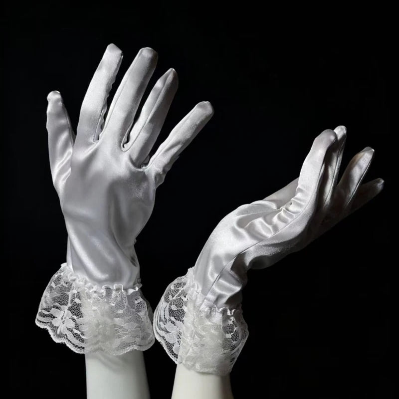 Satin Gloves | Floral Lace Cuffs