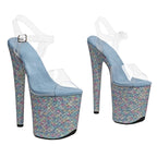 20cm Clear Platform Sandals - Open Toe Glitter Dance Heels