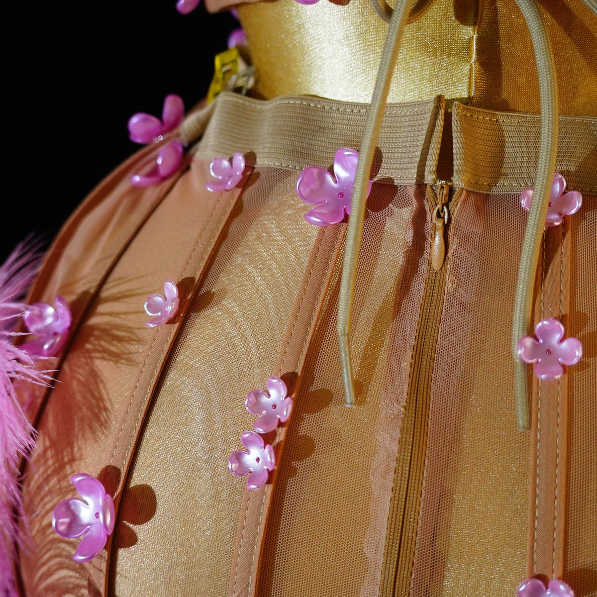 Pink Floral Stage Dress | Rhinestones