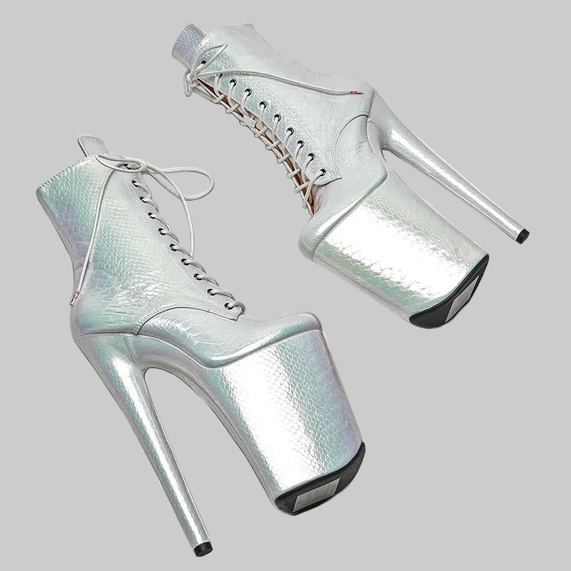 23CM Holographic Snake Platform Ankle Boots - 9 Inch High Heel Pole Dance Boots