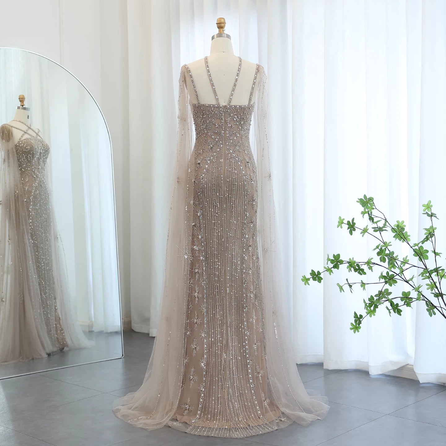 Mermaid Gown with Cape Sleeves | Criss-Cross Bodice | 3 Colors