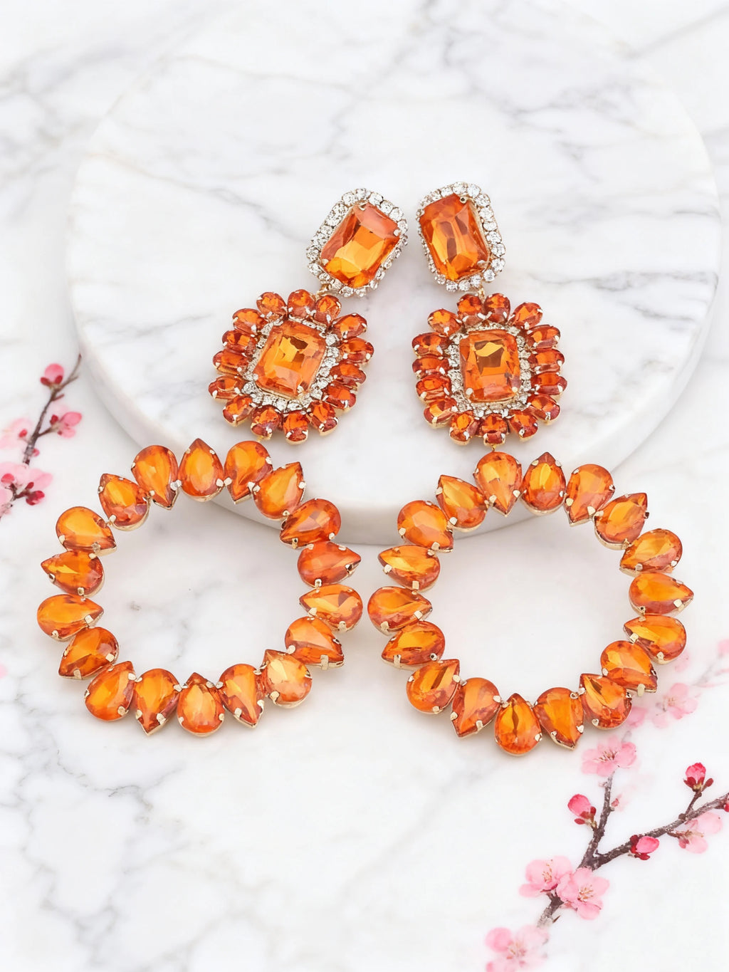 Rhinestone Round Drop Earrings | Clip or Pin