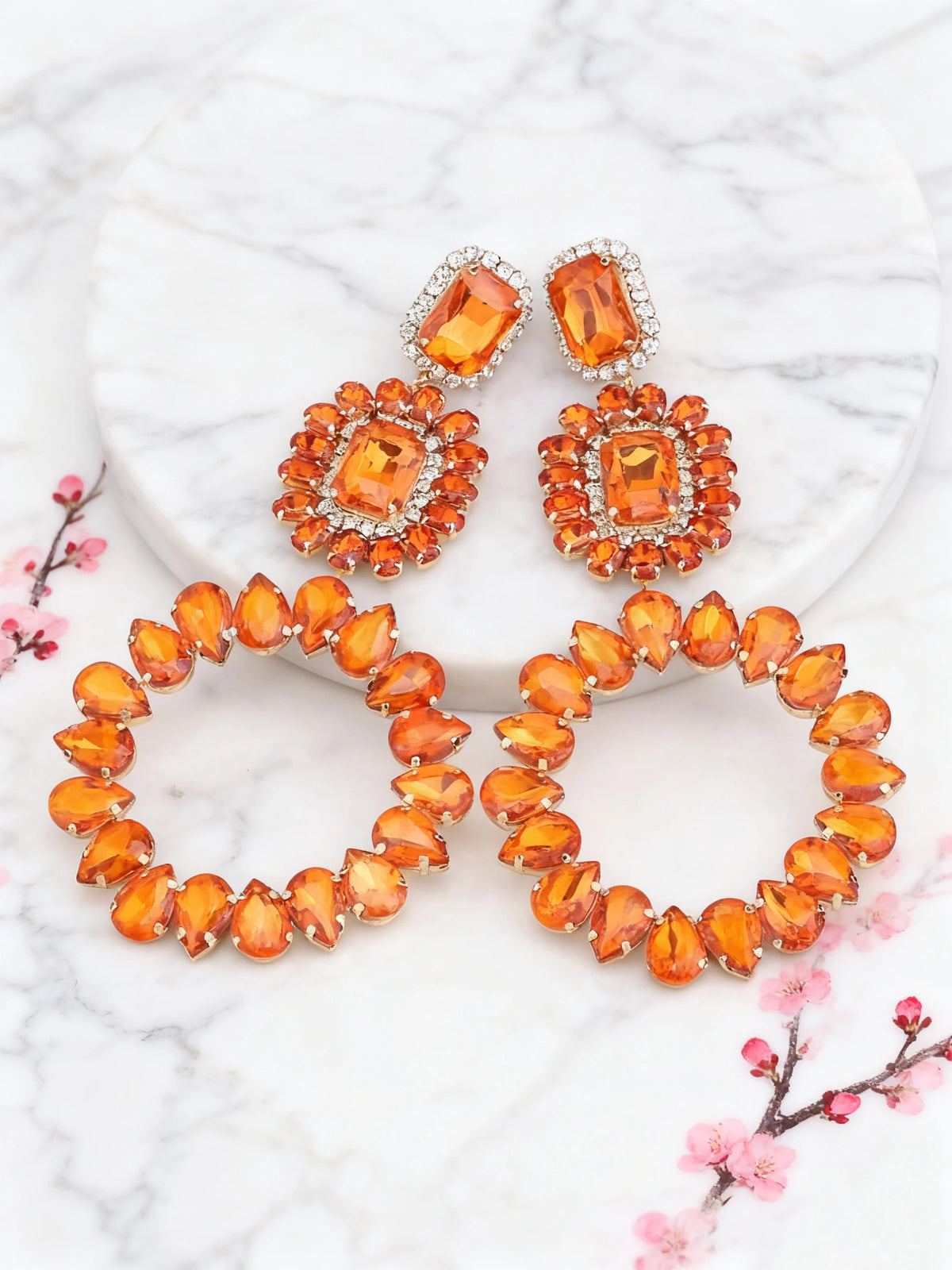Rhinestone Round Drop Earrings | Clip or Pin