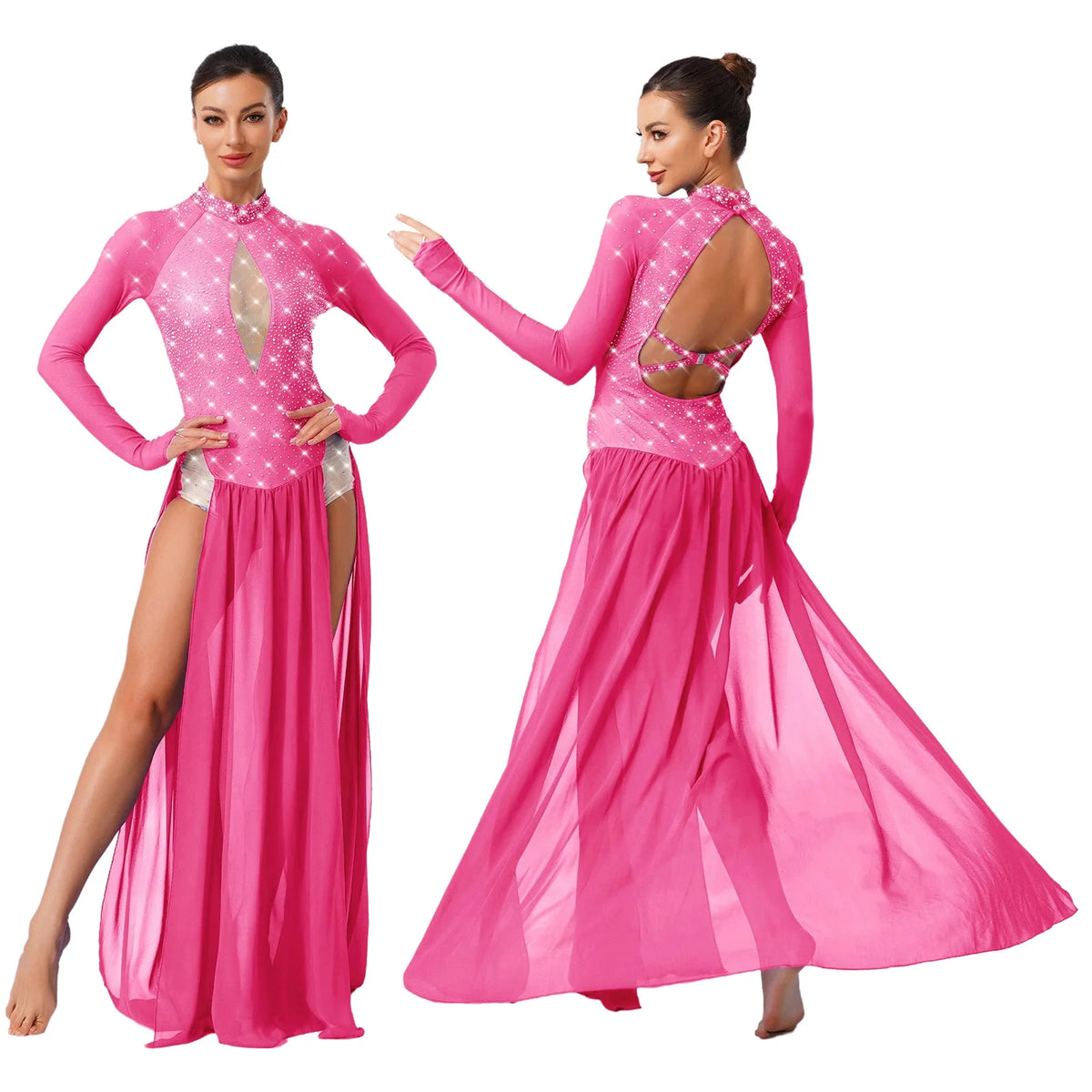 Lyrical Dance Dress | Rhinestone & Backless | Chiffon Slit