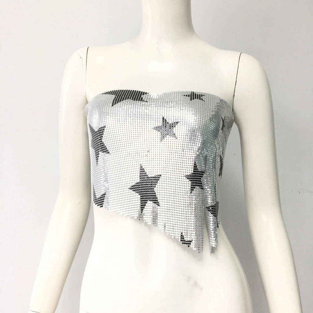 Metal Sequin Bandage Tube Top Off-Shoulder