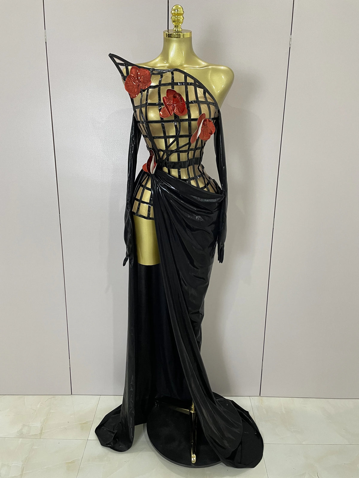 Cage Bodice Mesh Gown Set | Top, Skirt & Gloves | Stage