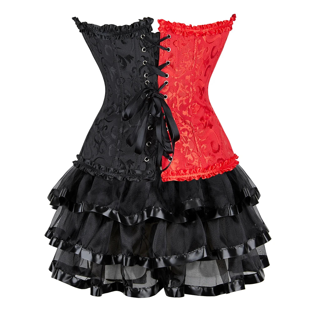 Red & Black Corset Dress Set | Overbust & Tutu Skirt | Burlesque | Plus Size