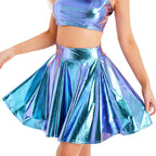 Metallic Flare Mini Skirt | Rave Festival Skater