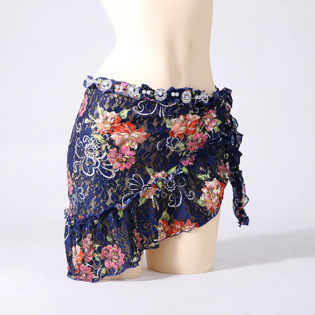 Floral Lace Hip Scarf | Rhinestone Belly Dance Wrap