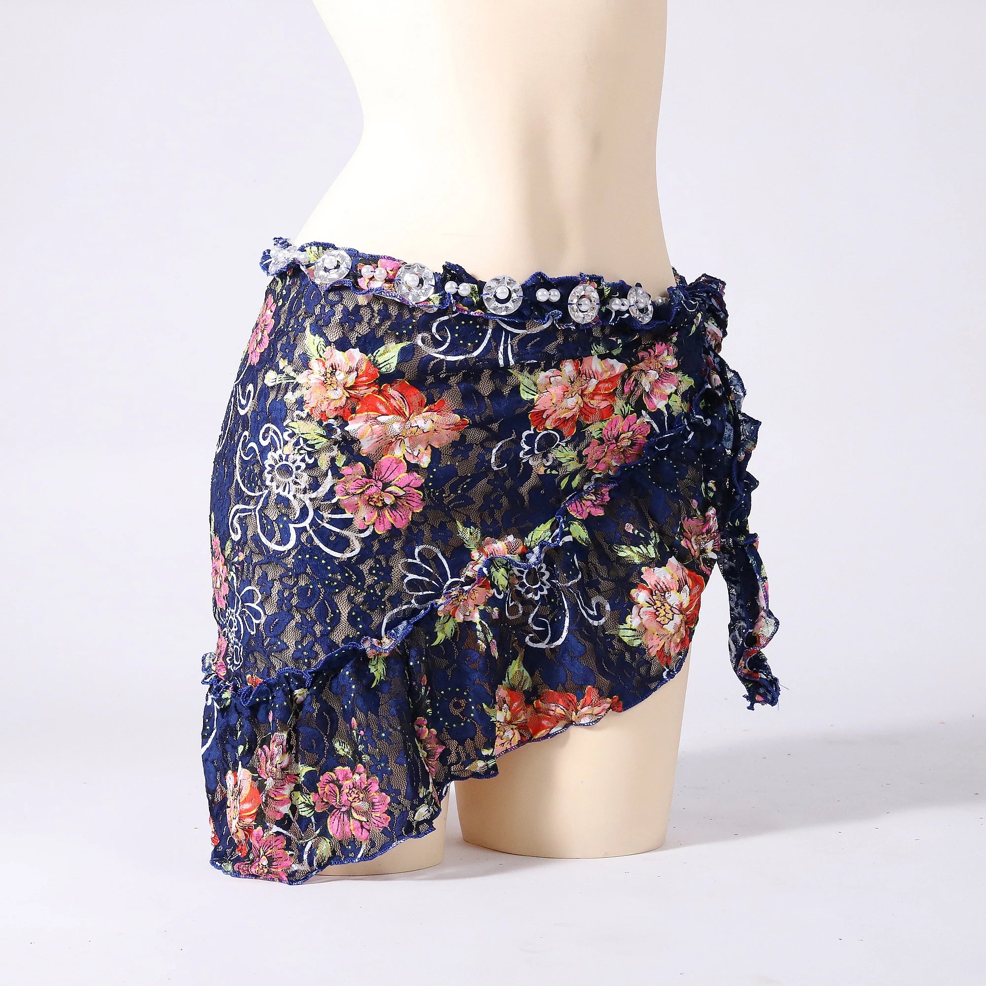 Floral Lace Hip Scarf | Rhinestone Belly Dance Wrap