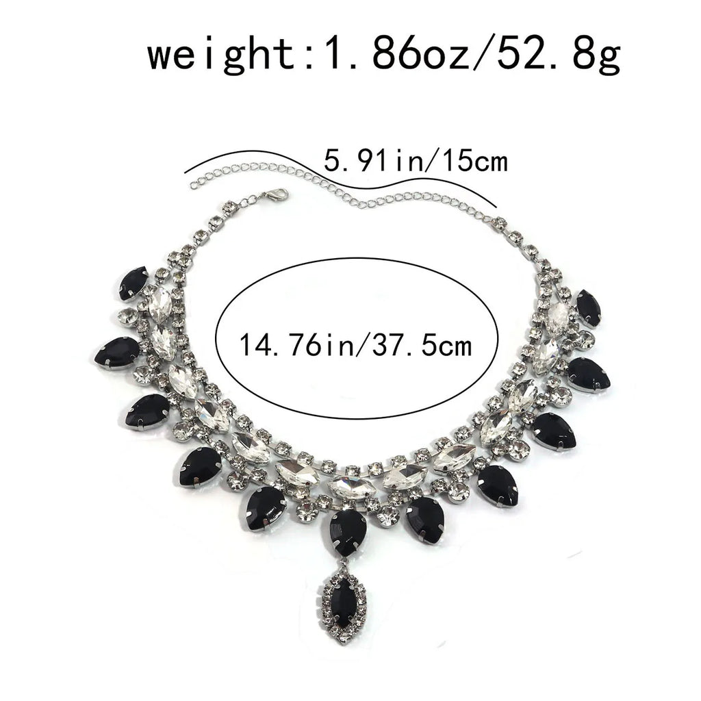 Rhinestone Necklace | Black Teardrop Statement