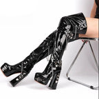 Black Metal-Detail Thigh-High Boots | 15–16 cm Heel