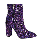 Sequined Pointed Toe Ankle Boots | Bling Chunky Heel | Extended Sizes EU 35–46