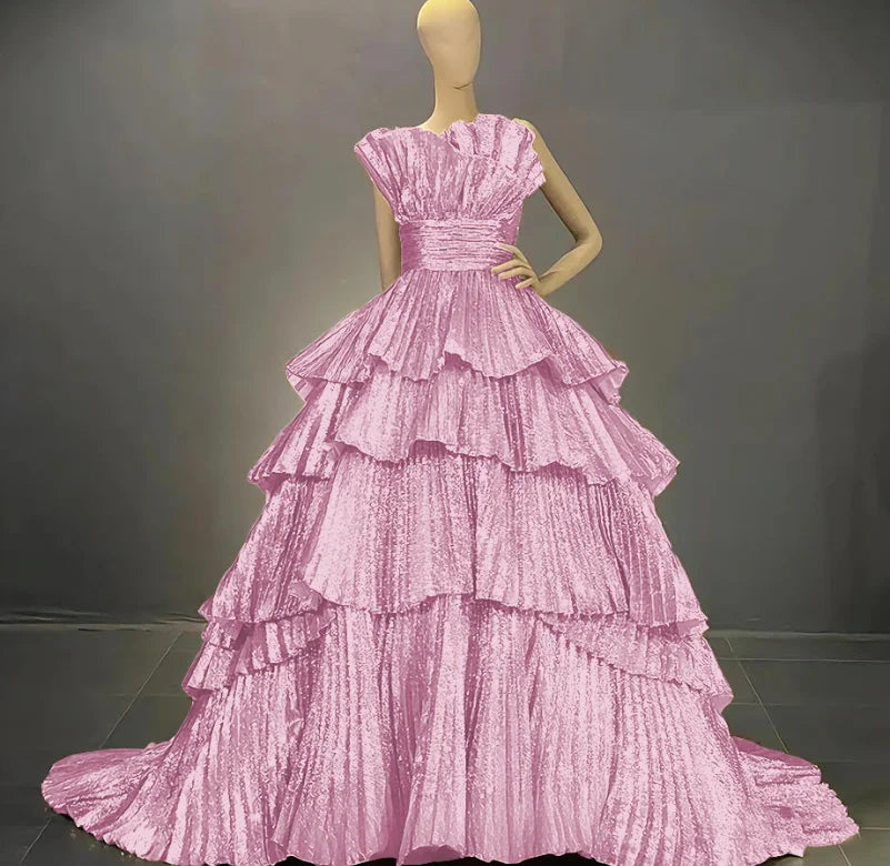 Tiered Ball Gown | Drag Pageant Dress | Boat Neck | US 2–26W