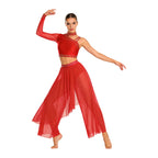 Rhinestone Crop Top & Wide-Leg Split Pants Set | One Shoulder | Lyrical Modern Dance