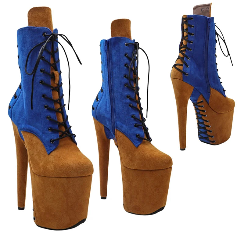 Suede Platform Ankle Boots - 8 Inch Two-Tone Pole Dance Boots