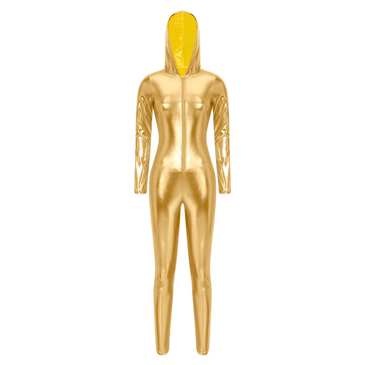 Metallic Catsuit | Hooded Zip Front