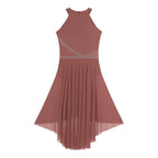 Lyrical Dance Dress | Rhinestone Asymmetric Mesh